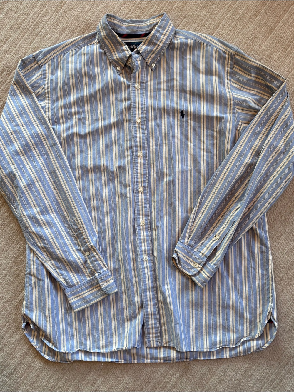 Ralph Lauren Men's Light Blue & White Striped Button-Down Shirt